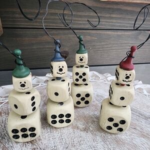 Wooden Snowman Dice Set - Cream and Black